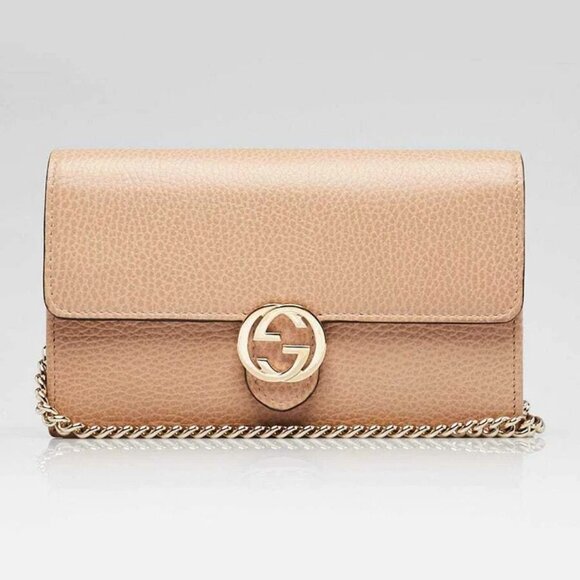 Gucci Beige Leather Interlocking G Wallet on Chain Clutch Bag - Picture 1 of 10